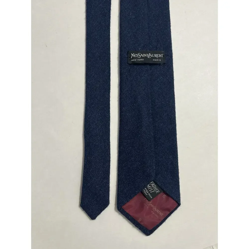 Yves Saint Laurent YSL Blue Neck Tie Wool Blend Made In Italy Mens Vintage